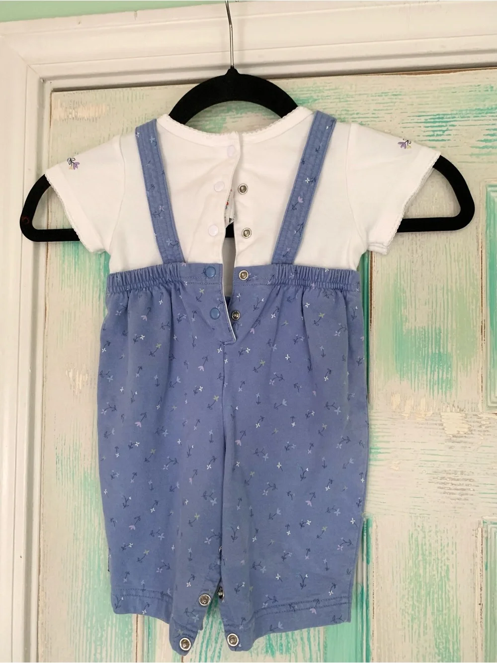 Vintage Gymboree Infant Baby Girl Blue Floral Overalls With Shirt 3/6M